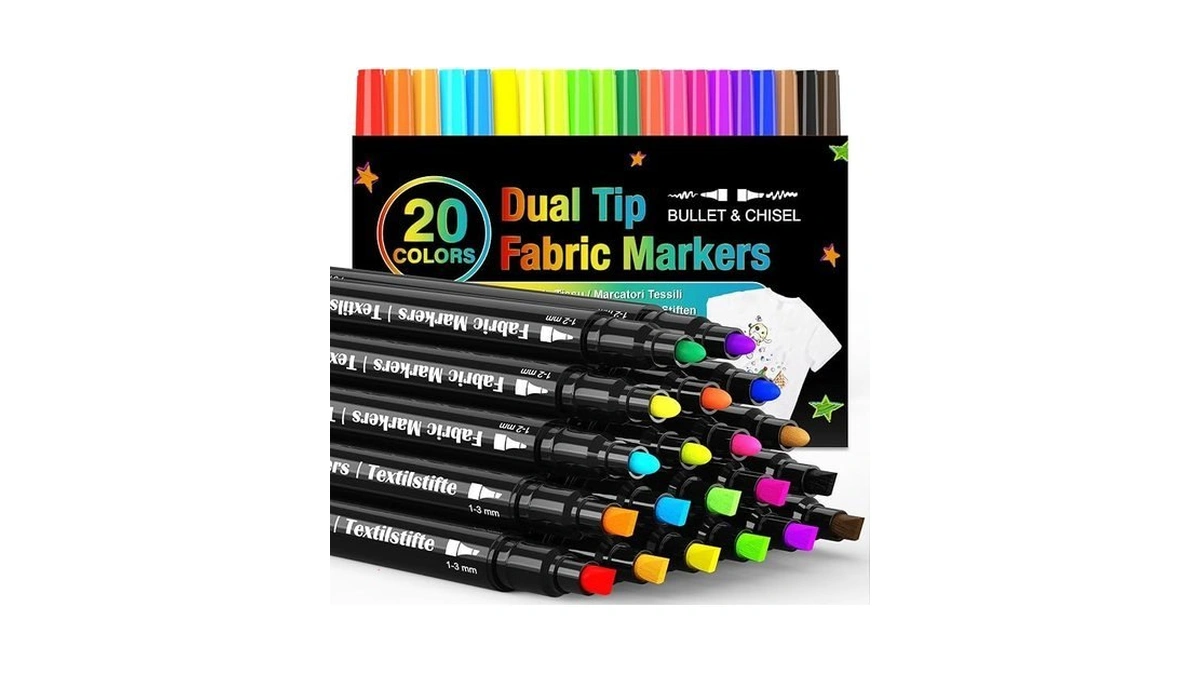 Kerifi Dual Tip Fabric Markers Permanent For Clothes, 20 Colors