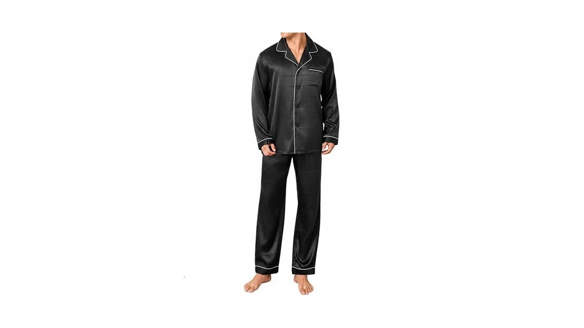 Jupitersecret Mens Silky Satin Pajamas Set Long Sleeve Button-down Luxurious
