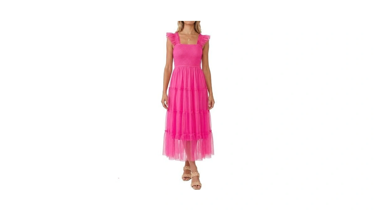 Naggoo Women's Tulle Maxi Dress 2026 Summer Smocked Square Neck