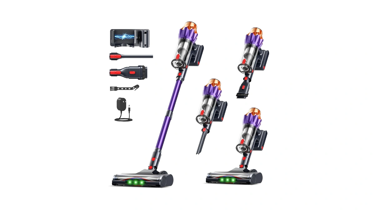 Cordless Vacuum Cleaner For Home, 600w/50kpa Powerful Suction, 60mins Self-standing