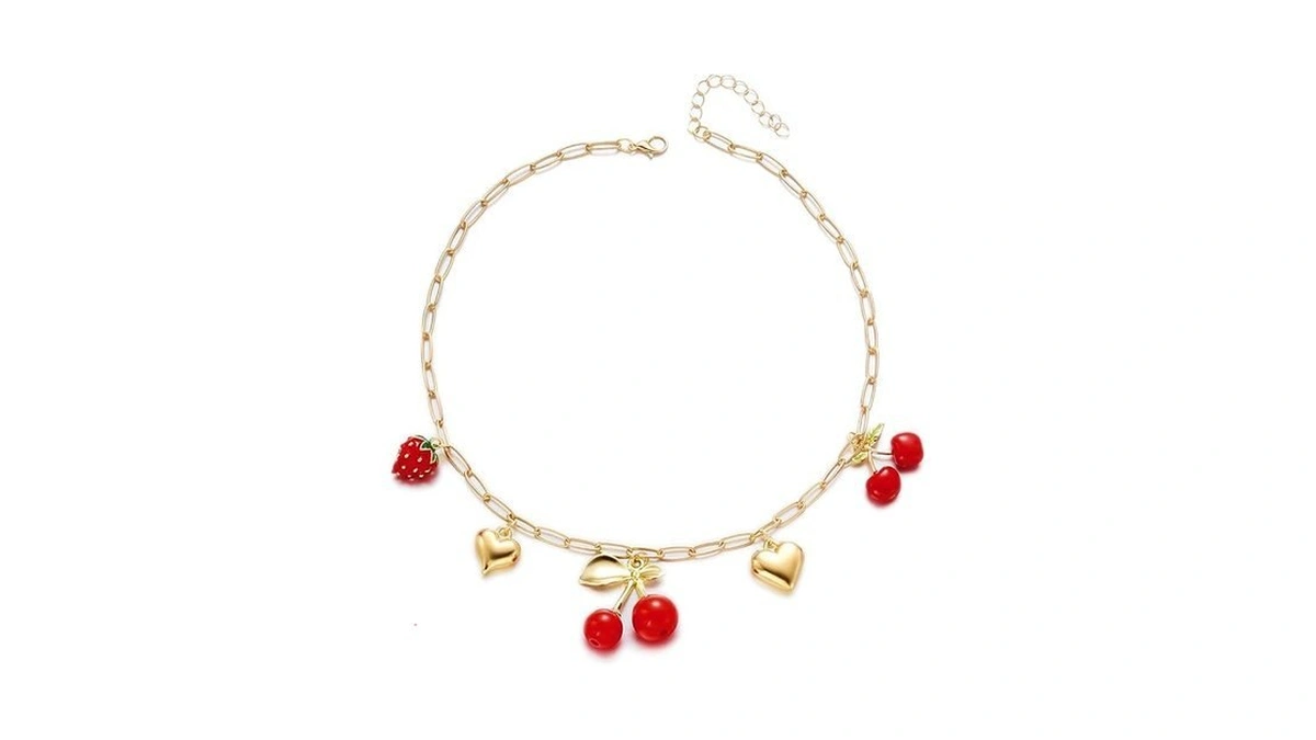 Cute Cherry Pendant Necklaces For Women Red Fruit Heart Charm