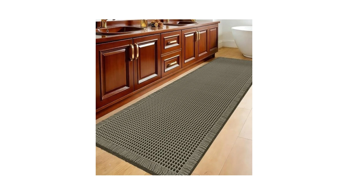 Extra Large Waffle Bath Mat, 6'x2' Greyish Green, Super Absorbent