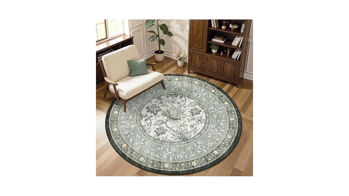 Garveehome Provence Fog Gray Botanical Grove 5ft Round Rug, Small