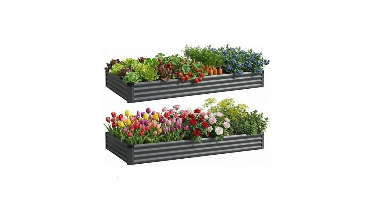 Rujkodvh 2pcs 6x2x1 Ft Rectangle Metal Raised Garden Bed Kit,