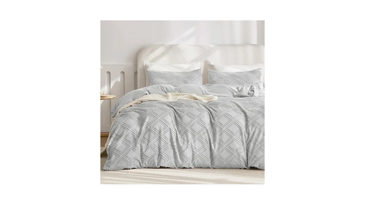 Jellymoni Duvet Cover Twin Size Light Grey - 3pcs Boho