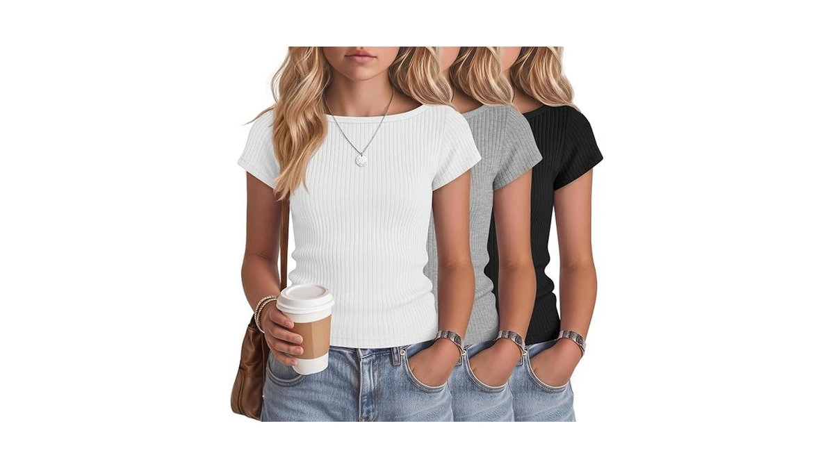 Oakgarden 3 Pack Girls Tops Short Cap Sleeve Boat Neck
