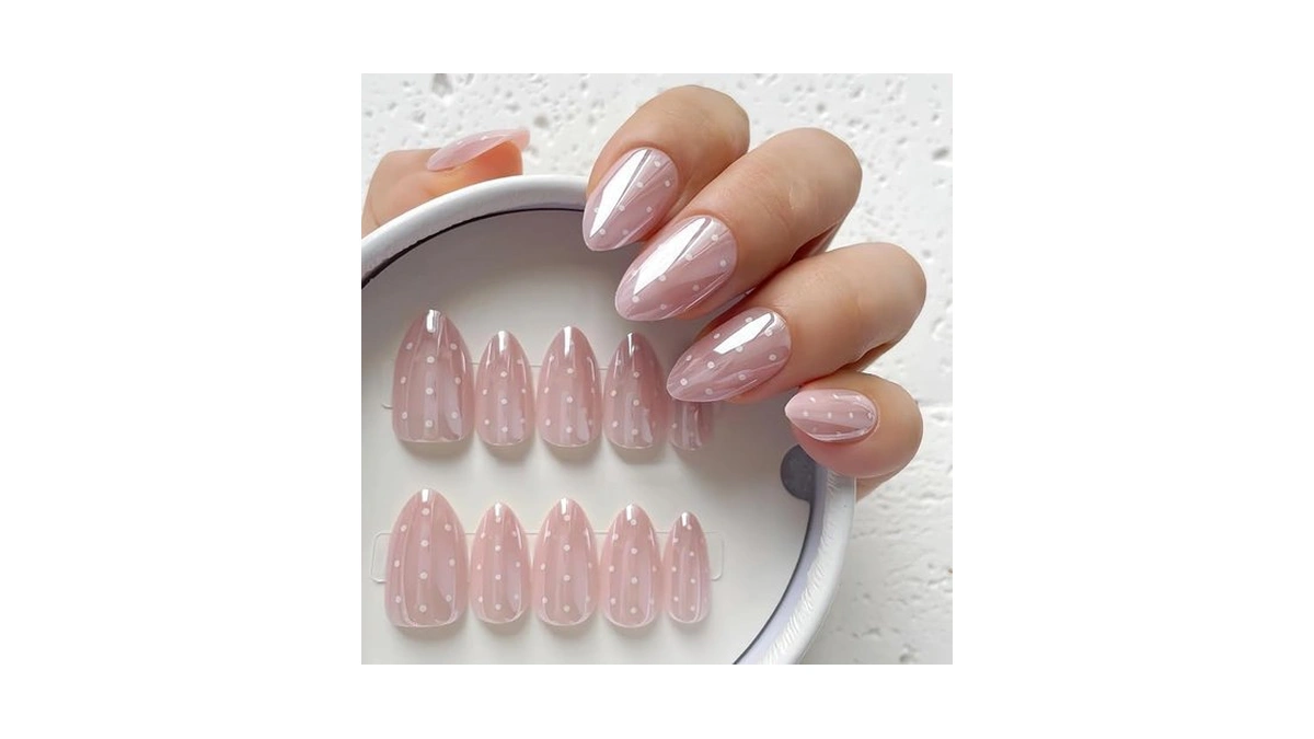 Mirror Blush Polka Dot Press On Nails Short Almond 24pcs