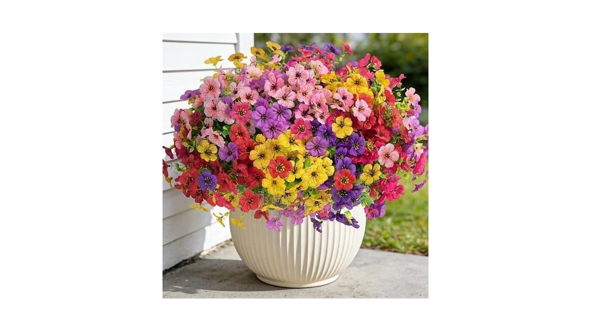 Maylai 12 Bundles Artificial Flowers For Outdoors, Fake Silk Plastic