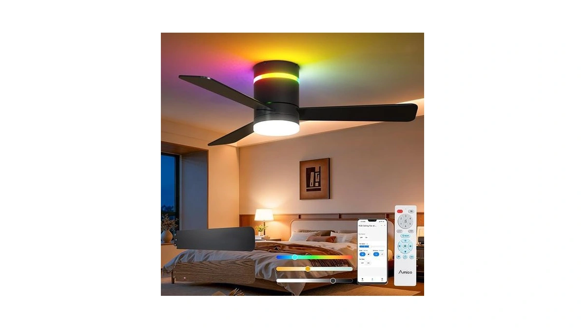 Amico 42‘’ Rgb Ceiling Fans With Lights, Low Profile Flush