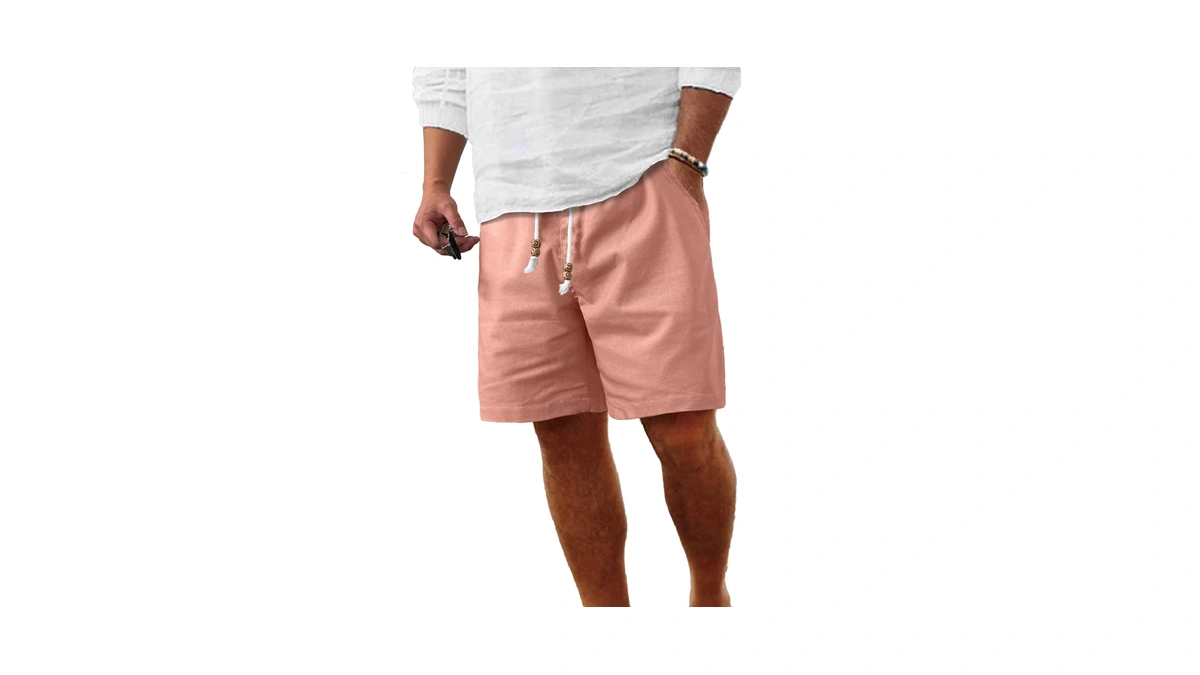 Comdecevis Men's Casual Linen Shorts Elastic Waist Drawstring Summer Beach