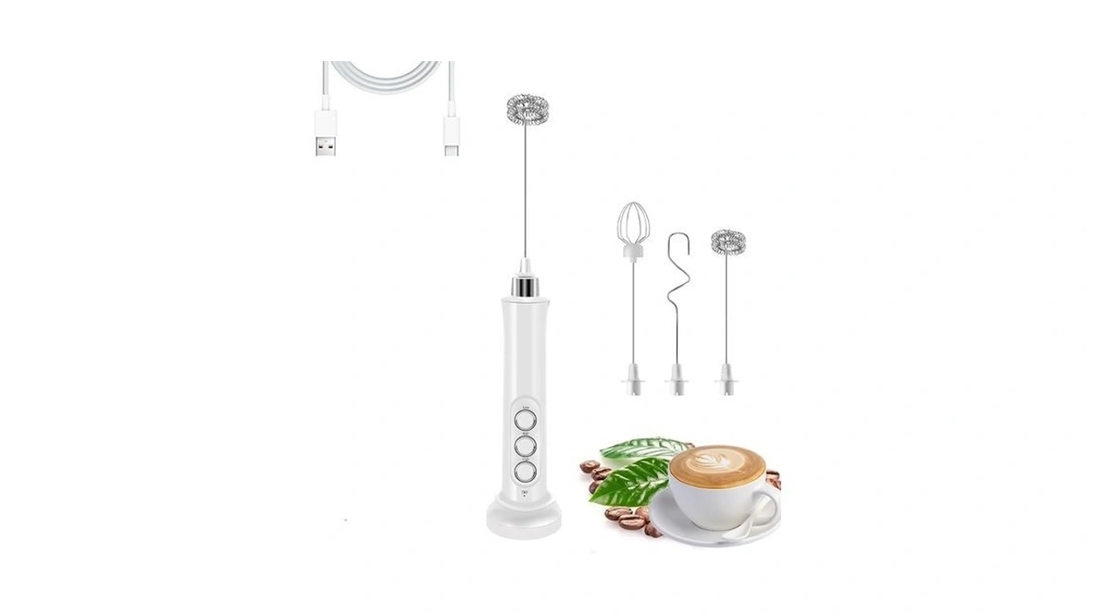 Rechargeable Milk Frother Handheld With 3 Detachable Stainless Steel Whisks,