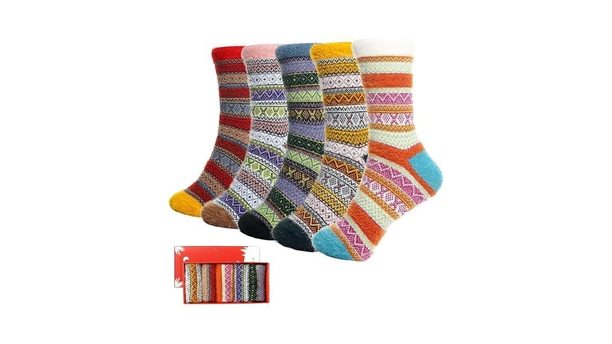 Iceivy Womens Socks 5 Pairs Wool Warm Cotton Thick Vintage