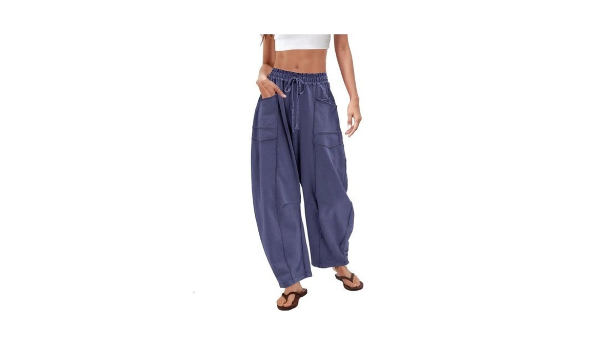 Changeown Barrel Pants For Women, Wide Leg Baggy Sweatpants Drawstring