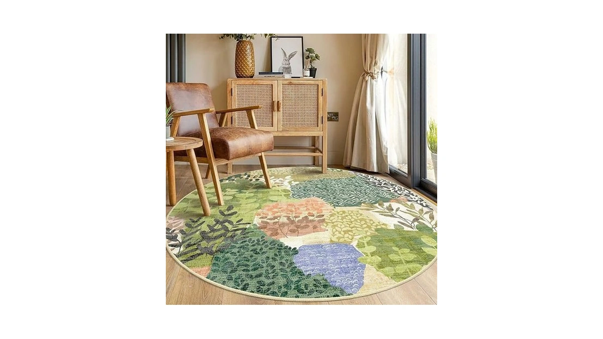 Dexde Round Rug 5ft Washable Circle Area Rugs Non Slip