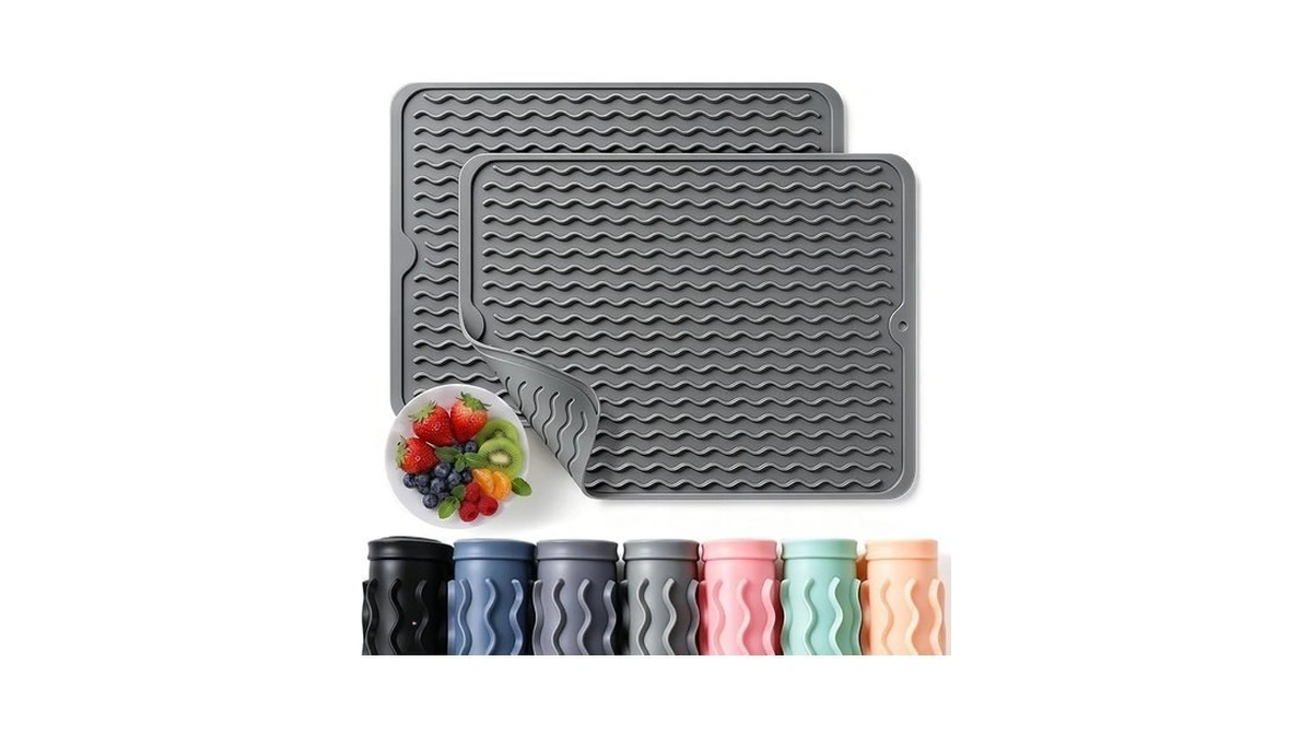 2 Pack Caketime Silicone Dish Drying Mat For Kitchen Counter
