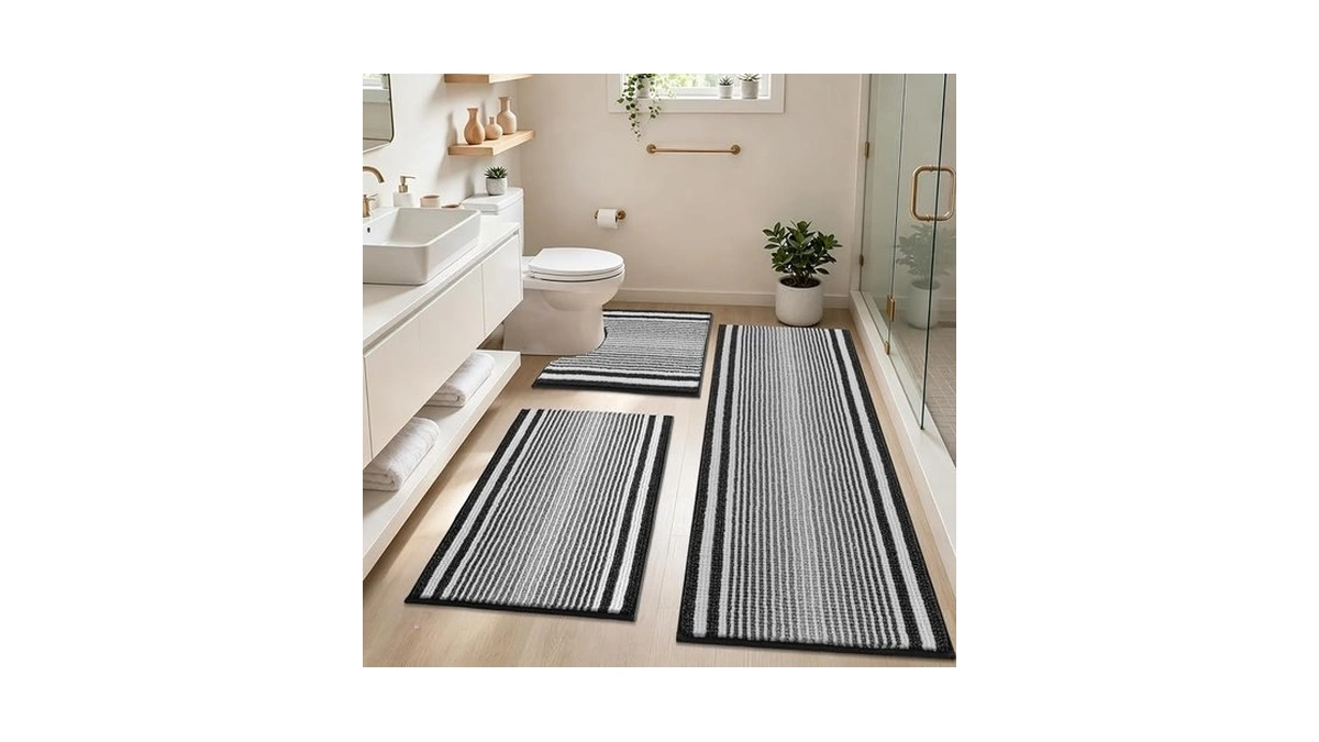 Hebe Chenille Bathroom Rugs Sets 3 Piece, Non Slip Washable