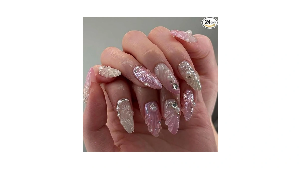 24pcs Pink Ombre Press On Nails Medium Almond Handmade Fake