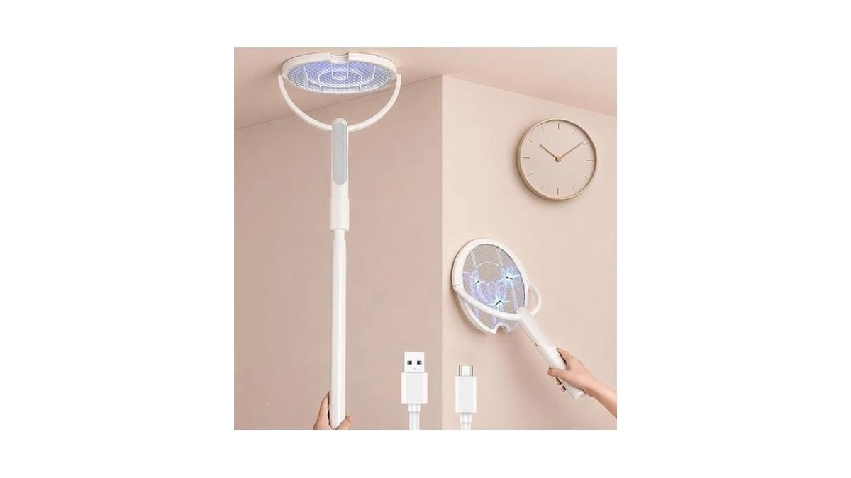 Rotating Head Electric Fly Swatter Racket, Bug Zapper Indoor With