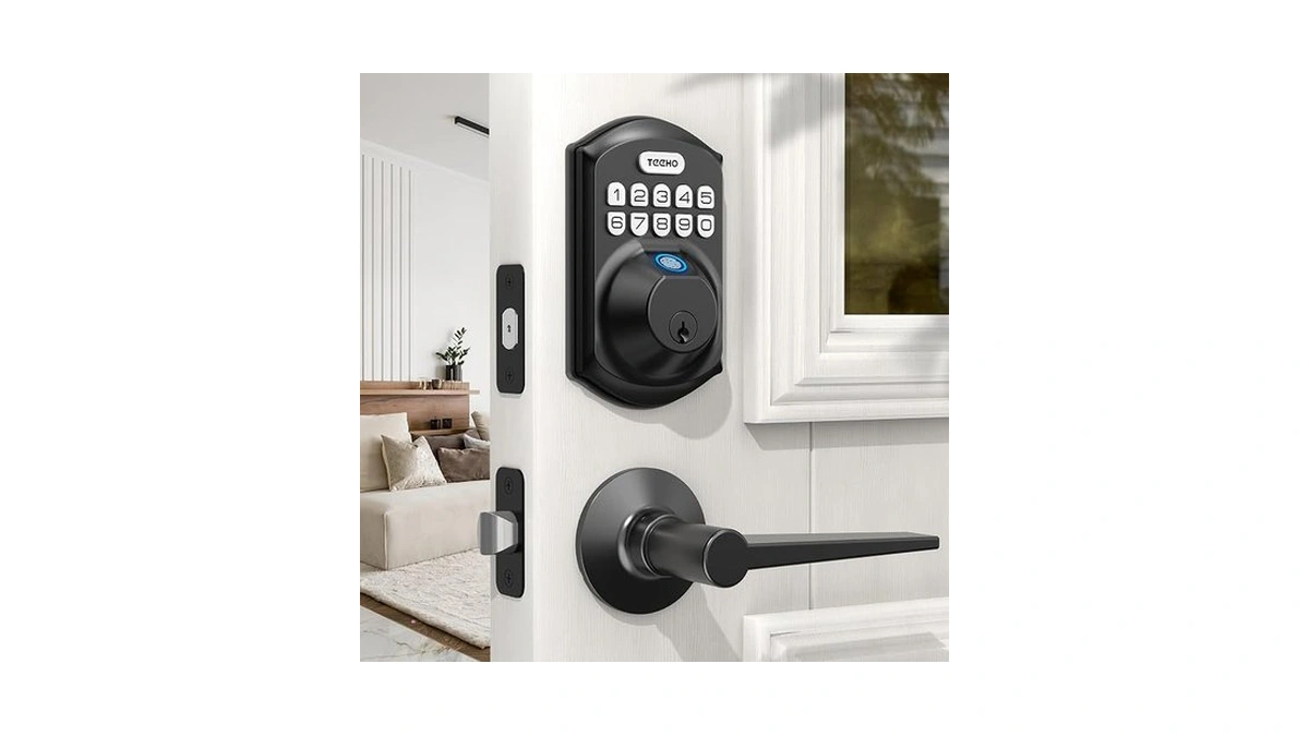 Teeho Te002l Fingerprint Door Lock With 2 Lever Handles, Keyless