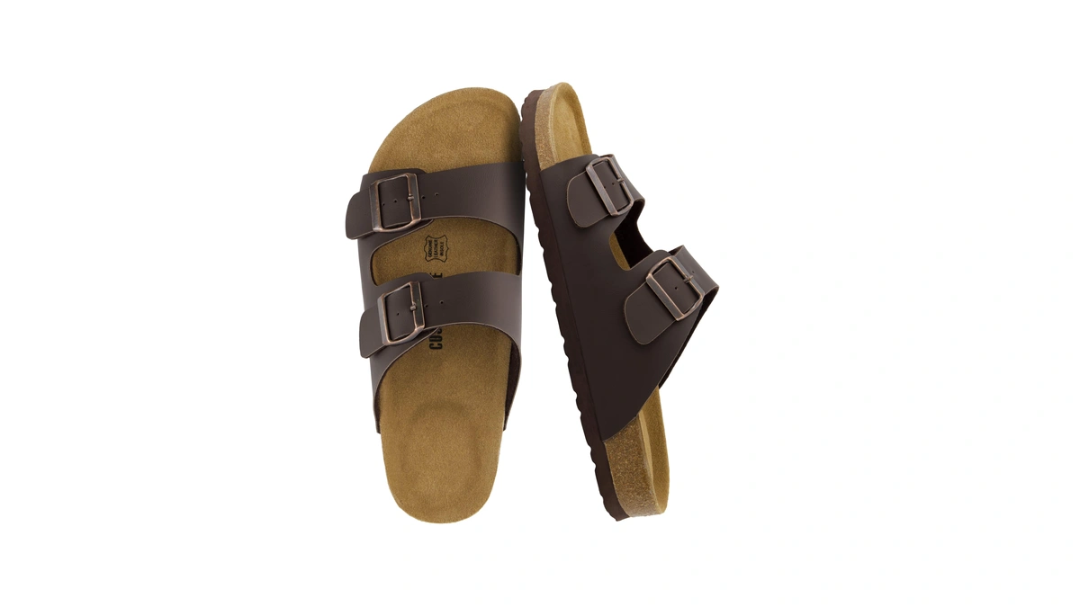 Cushionaire Lane Cork Footbed Mens Sandals, Adjustable Buckle Comfort Slides