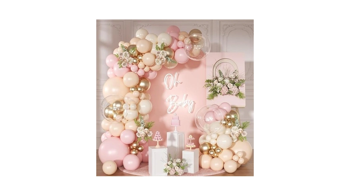 Nuttybash Pink Balloon Arch Kit 126pcs Light Pink Gold Balloons