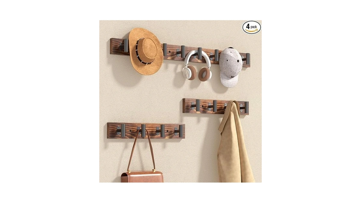 Orapoke 4 Pack Coat Rack Wall Mount, Rustic, Length Per