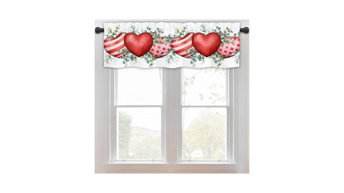 Gosuoa Valentines Love Heart Curtains Valances, 54 X 18 Inch