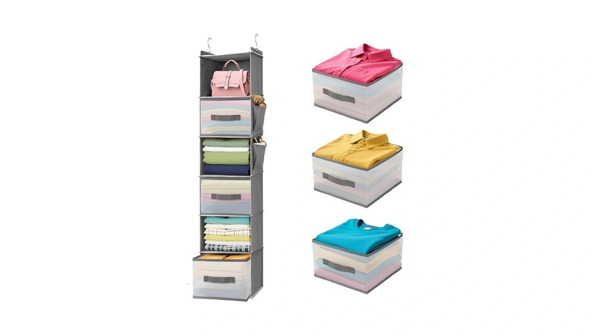 Biebos 6-shelf Hanging Closet Organizer With 3 Drawers & Side