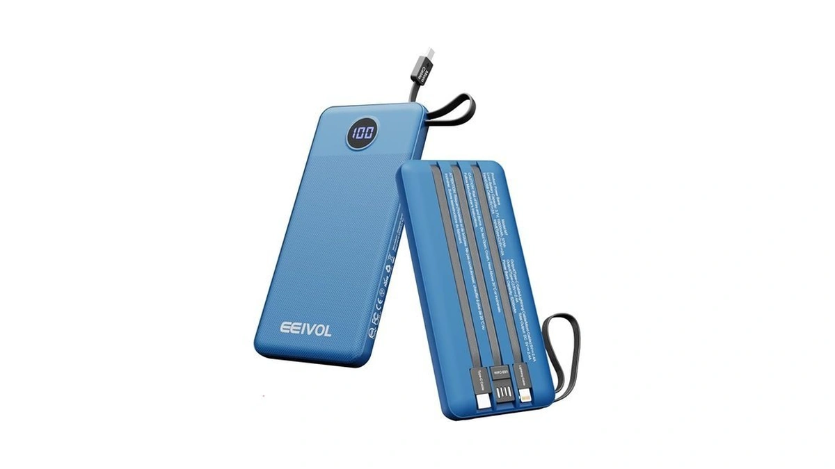 Eeivol Portable Charger With Built In Cables, Slim 10000mah Power