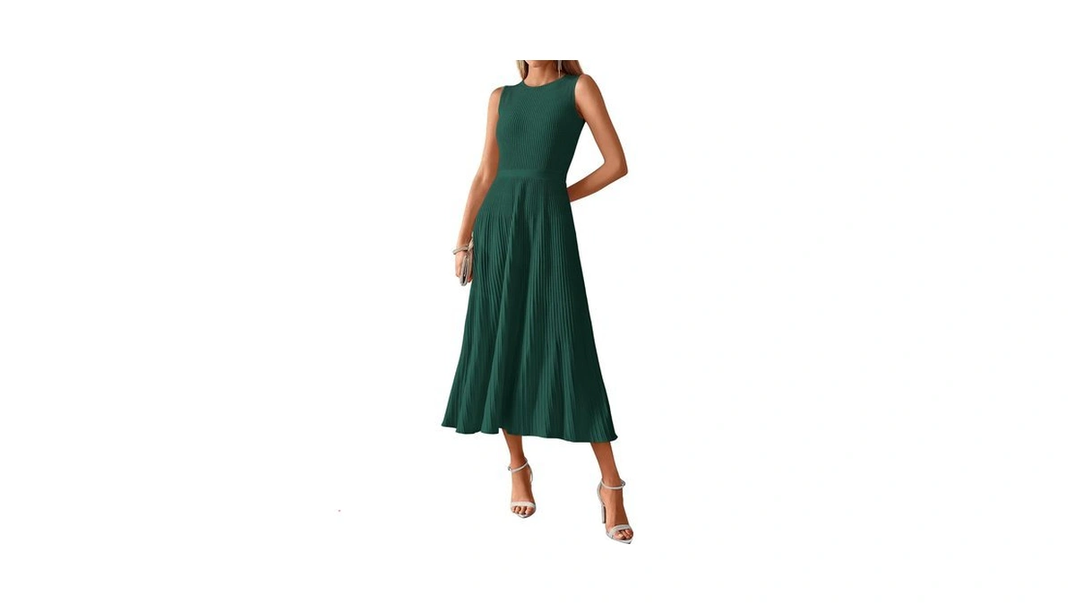 Btfbm Women Tank Midi Dress Summer Crewneck Sleeveless Pleated A