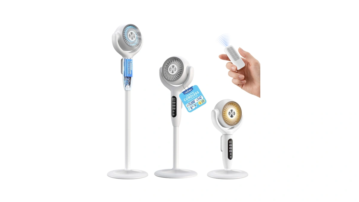 12000mah Battery Powered Air Circulator Fan, 3-in-1 Height Adjustable Floor/table/desk