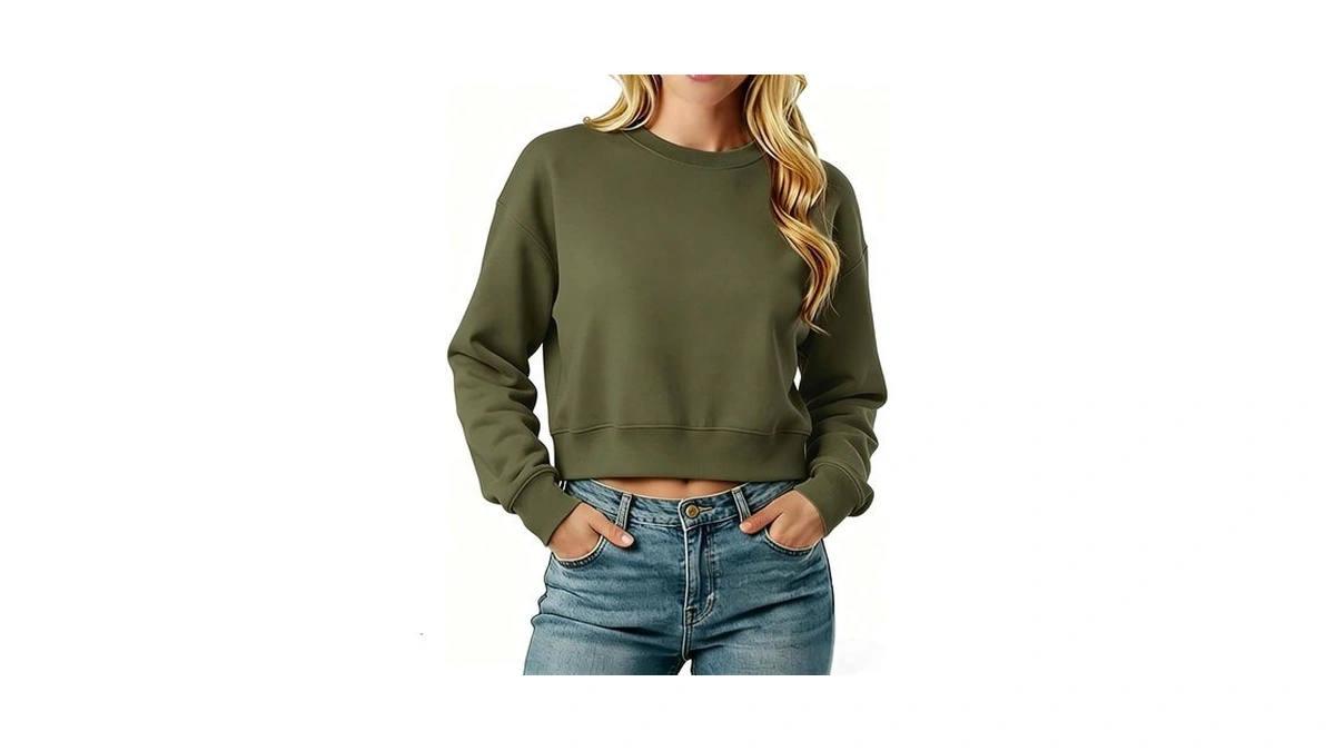 Letsee Cropped Sweatshirt For Women Oversized Crewneck Cotton Long Sleeve
