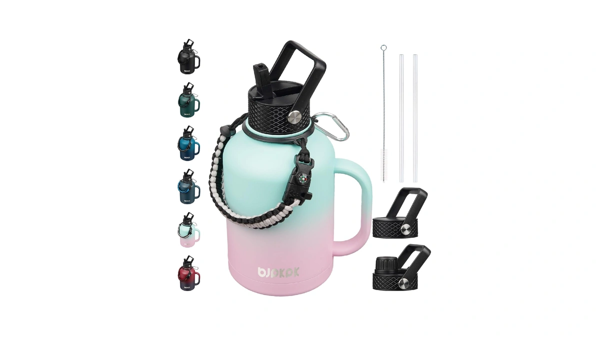 Bjpkpk Large Insulated Water Bottles With Straw Lid & Handle,