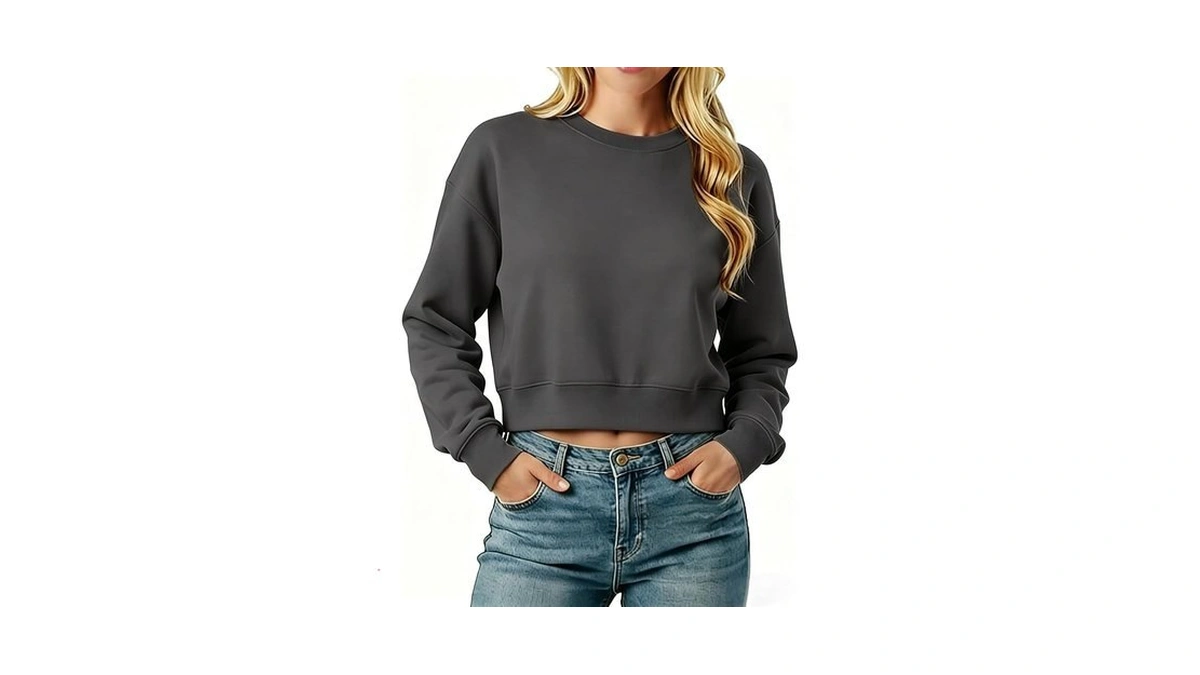 Letsee Cropped Sweatshirt For Women Oversized Crewneck Cotton Long Sleeve