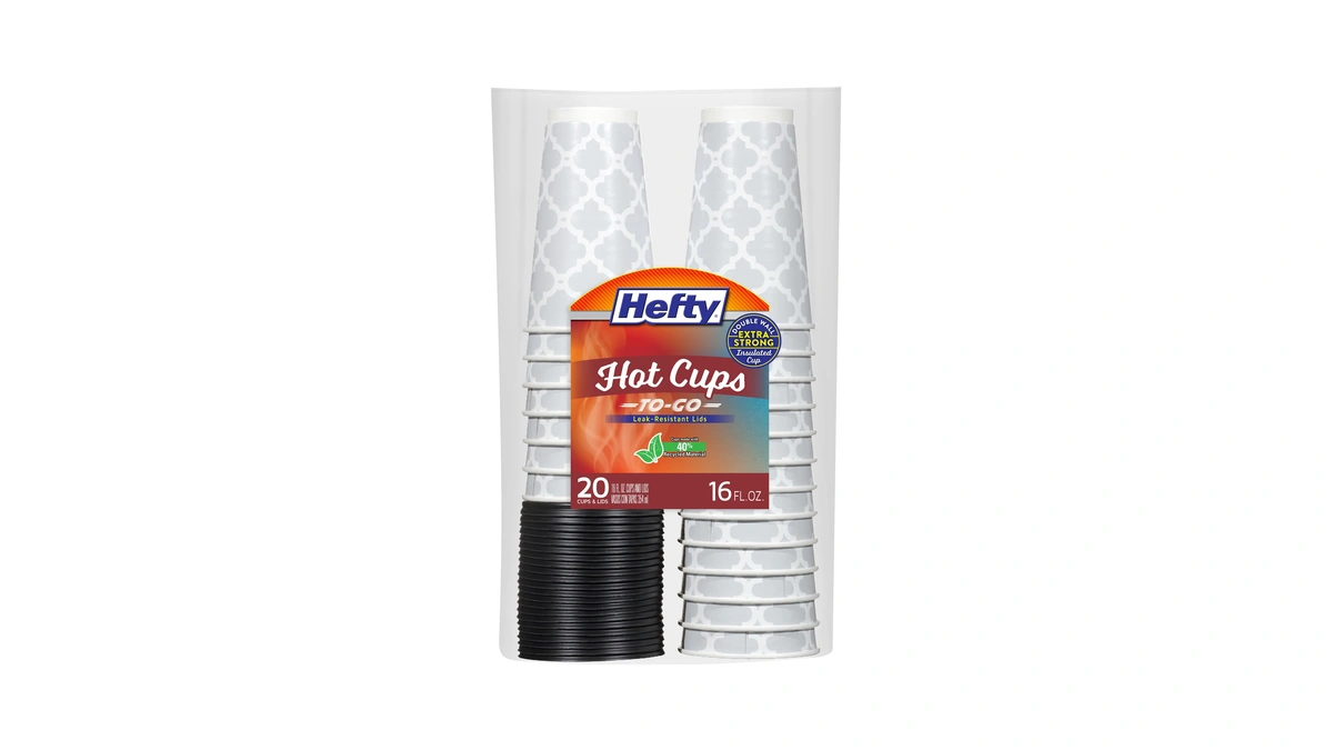 Hefty Disposable Hot Cups With Lids, Insulated Paper Coffee Cups