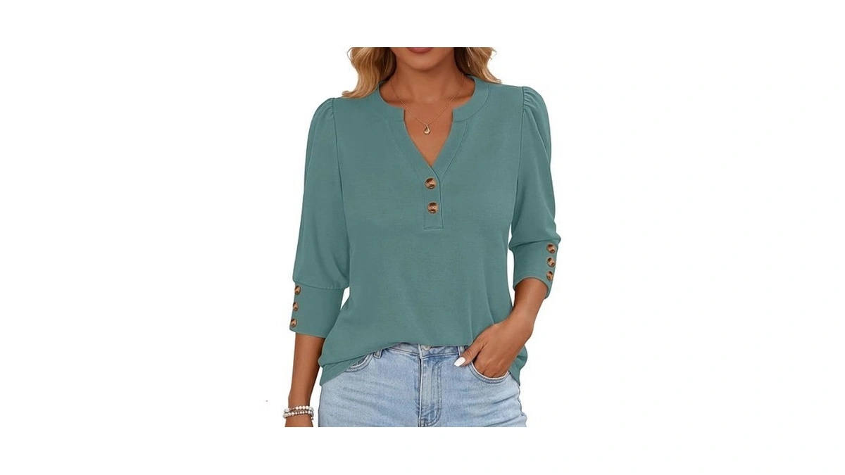 Anrabess Womens Tops 3/4 Sleeve Casual Henley Shirts V Neck