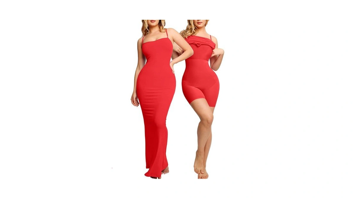 Popilush Womens Summer Red Maxi Dress Built In Bra Shapewear