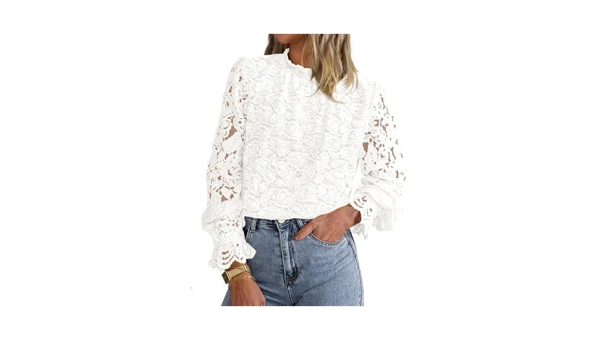 Kirundo Lace Long Sleeve Tops For Women Dressy Casual Blouse,white,m