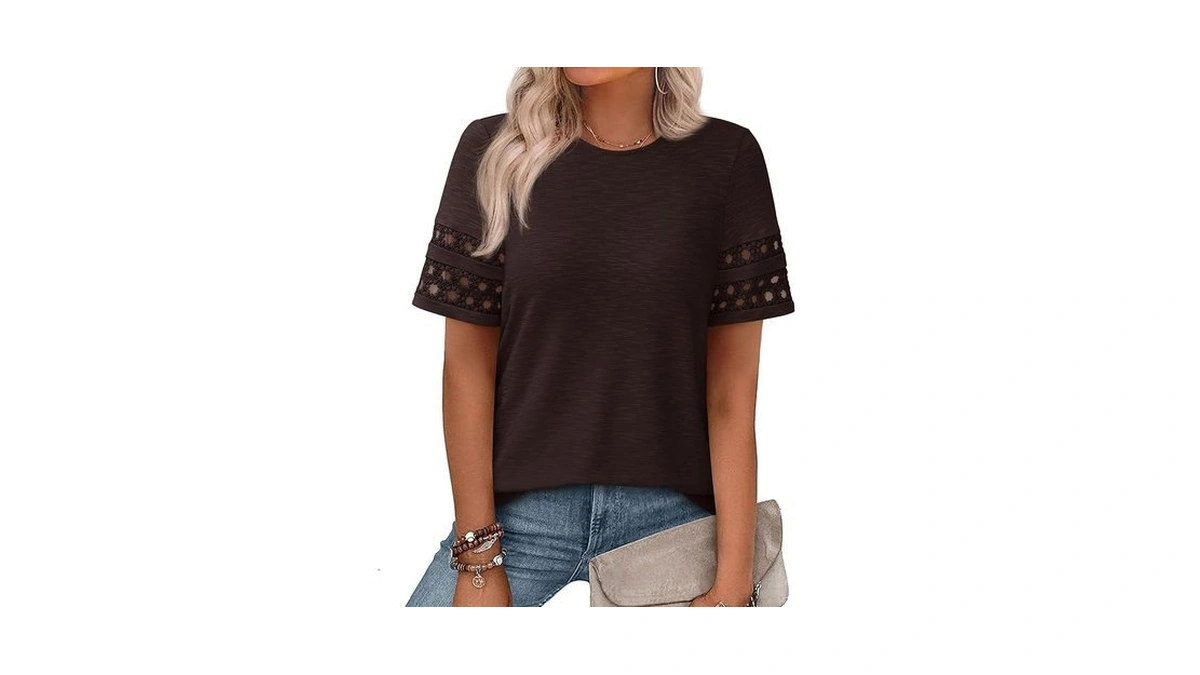 Prettygarden Summer Tops For Women 2026 Lace Short Sleeve T-shirts