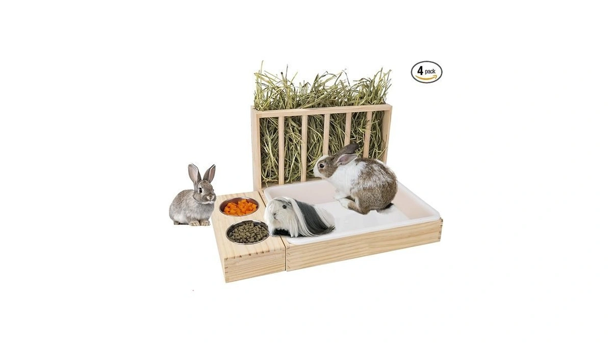 Besnew 3 In 1 Rabbit Hay Feeder With Litter Box,wooden