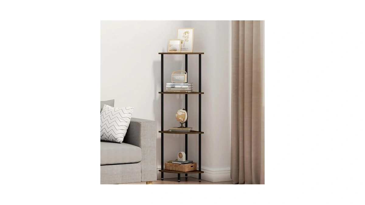 Qlsptfts 4 Tier Corner Shelf, Bookcase For Small Spaces, Corner