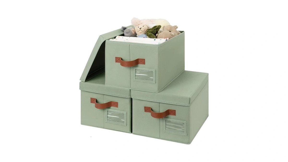 Granny Says Storage Basket With Lid, Linen Fabric Storage Bins
