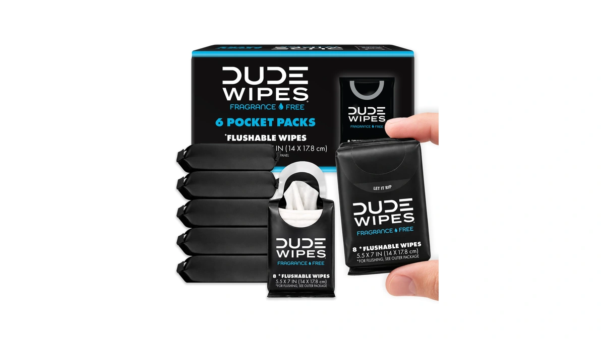 Dude Wipes Unscented Pocket Packs - Travel Wipes - 6