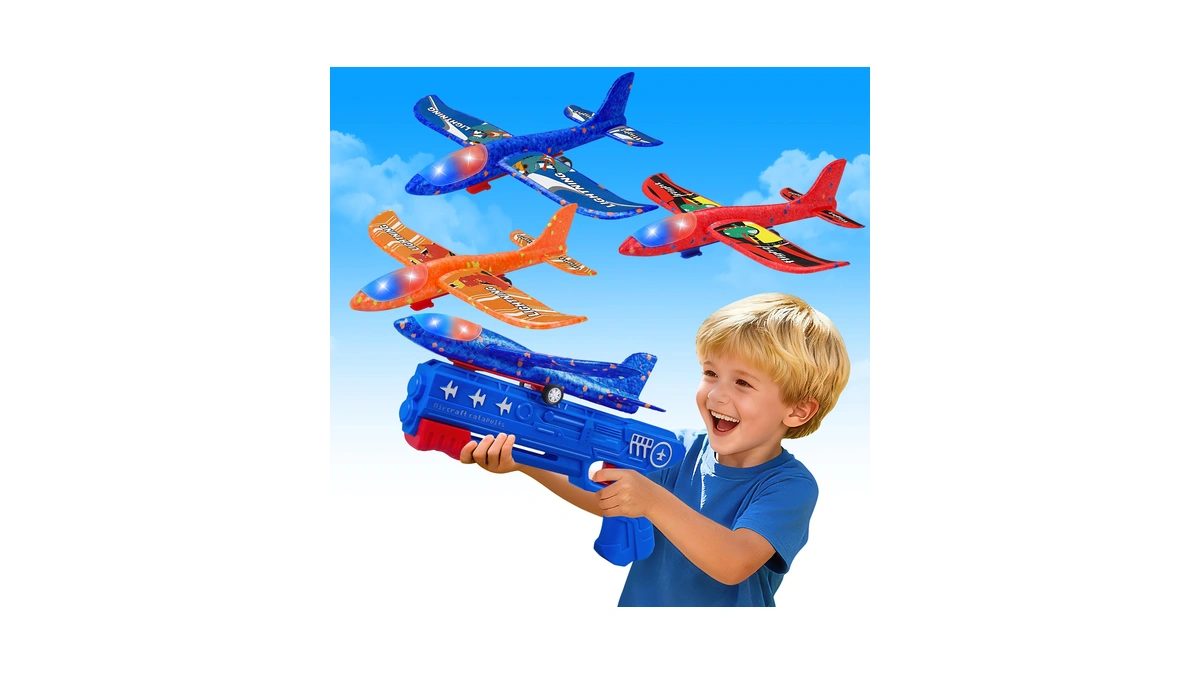 Ljzj 3 Pack Airplane Launcher Toys, 2 Flight Modes Led