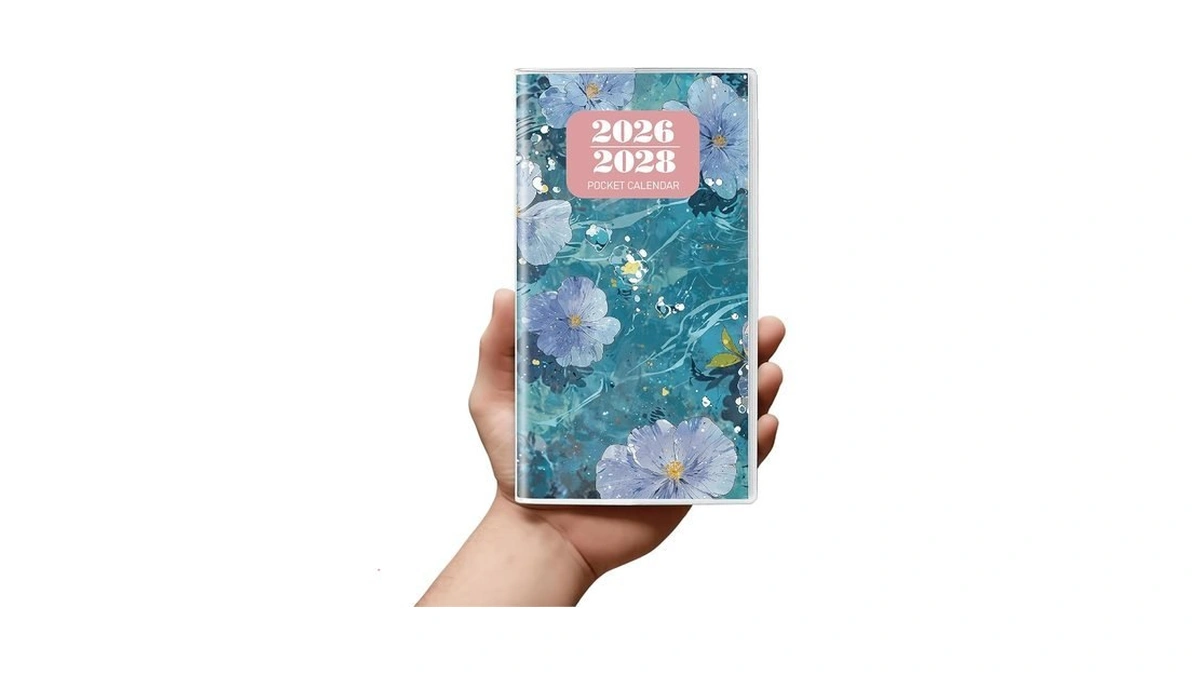 Adun Stationery Pocket Calendar 2026-2028 Floral Series, Monthly Planner 2026