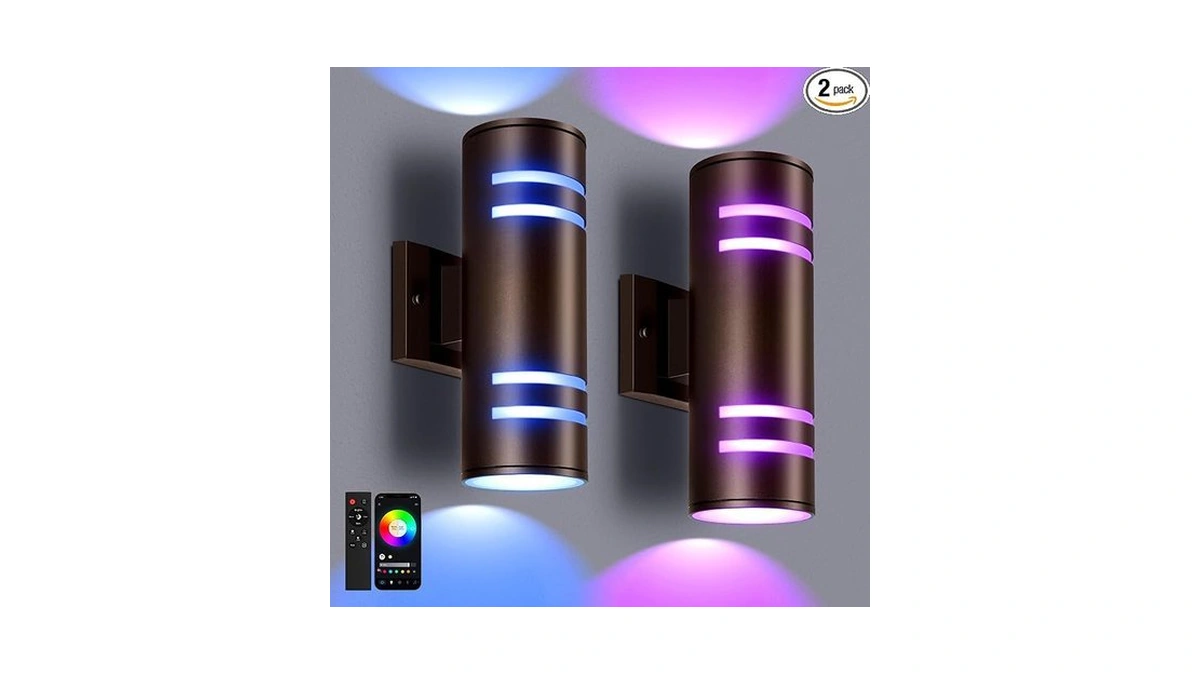 Mzliti Smart Color Changing Outdoor Wall Sconce, Rgb Up And