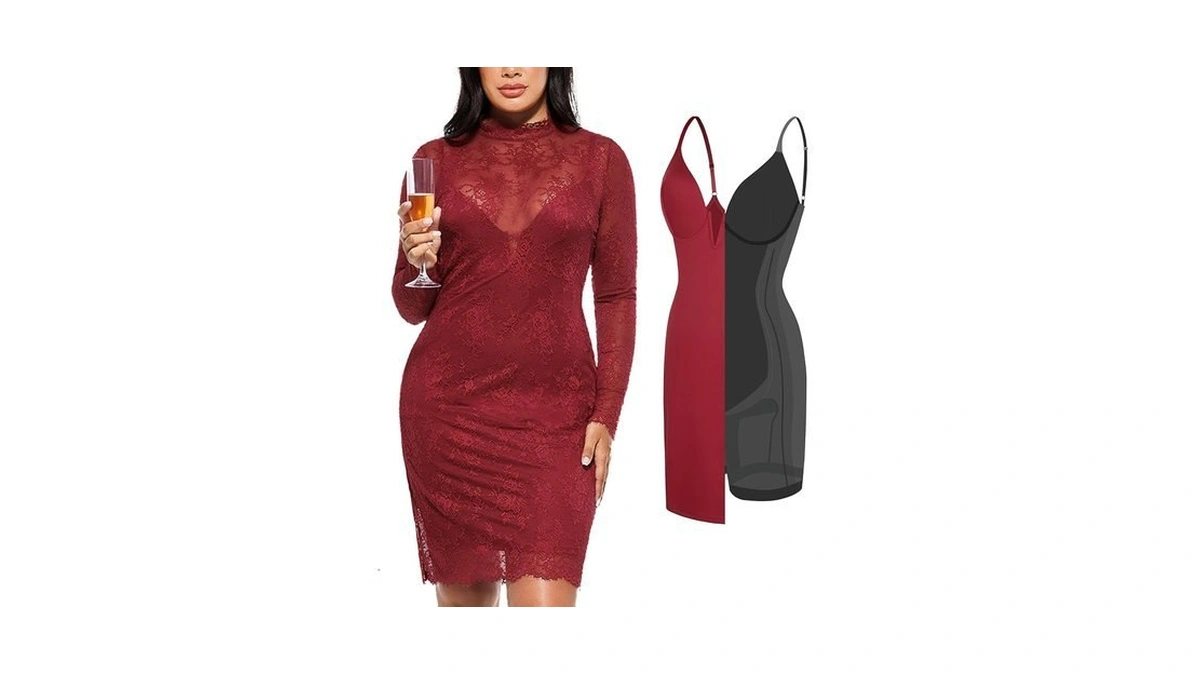 Popilush Formal Wedding Guest Dress - Women's Shapewear Lace Mother