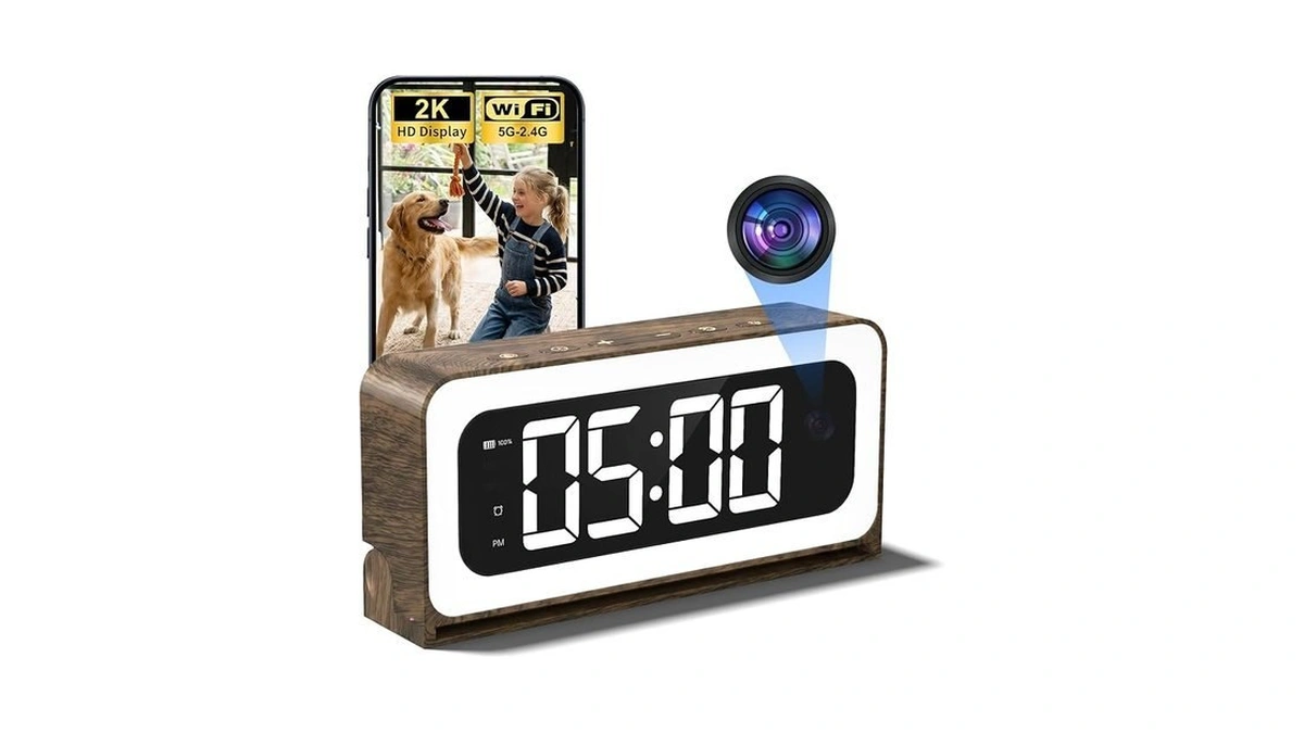 Clock Camera 2k,5g&2.4g Wifi Indoor Security Camera Wood Grain,cameras For