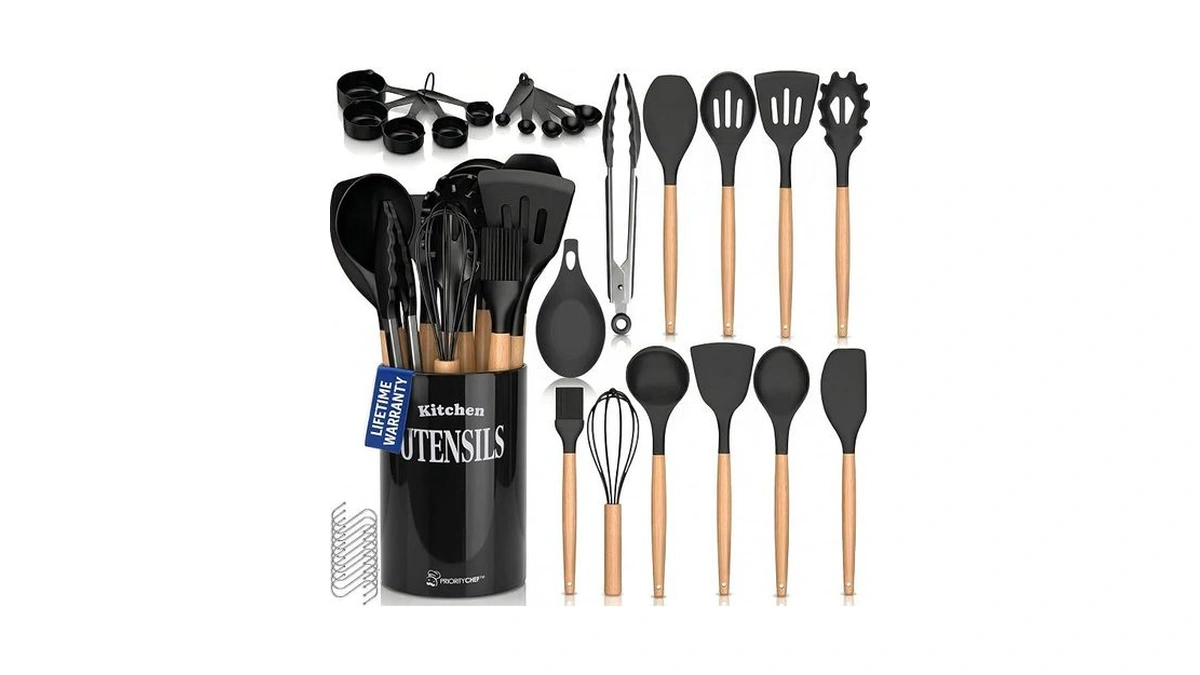 Prioritychef Silicone Cooking Utensil Set With Wooden Handles - Kitchen