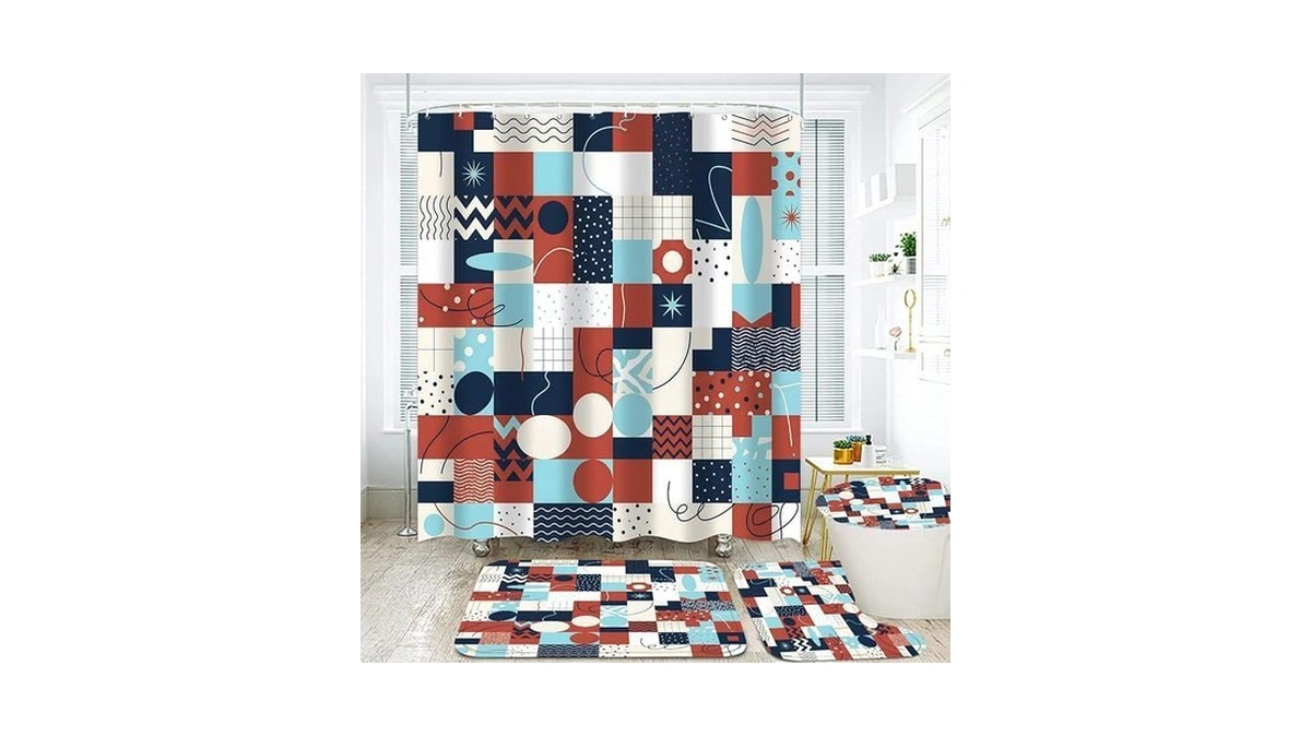 Lqcool Geometric Patchwork Shower Curtain Set Bathroom Sets Modern Shower